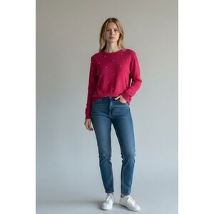 Maison Jules‎ Sweater Fuchsia Crystal Pearl Embellished Coquette Medium NWT Cozy